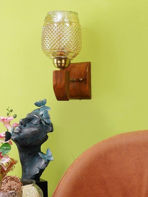 eliante brown wood base gold white shade wall light - 5314-1w-gold - without bulb - 18369504 - Very Small Image - 1