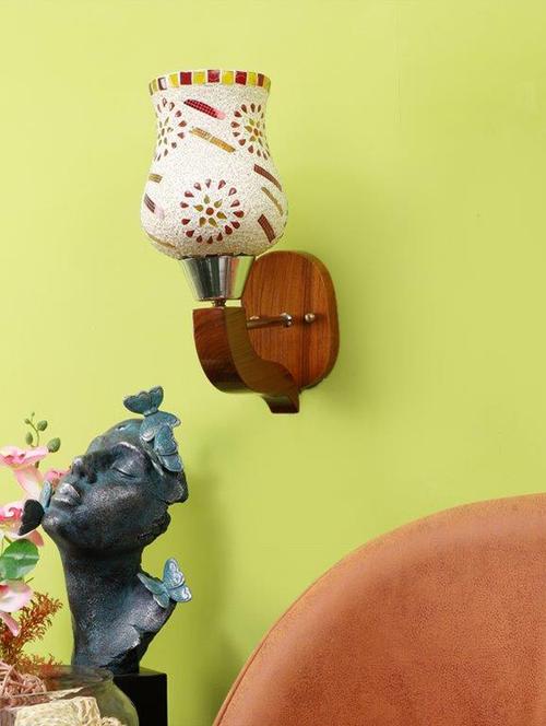 eliante brown wood base multicolour white shade wall light - 4313-1w-multi - without bulb - 18369507 - Very Small Image - 1