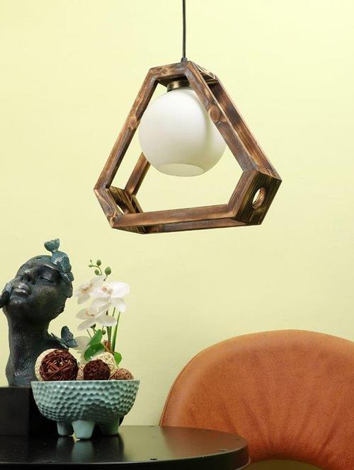 eliante brown wood base white white shade hanging light - nb-150-wood-1lp - without bulb - 18369539 - Very Small Image - 1