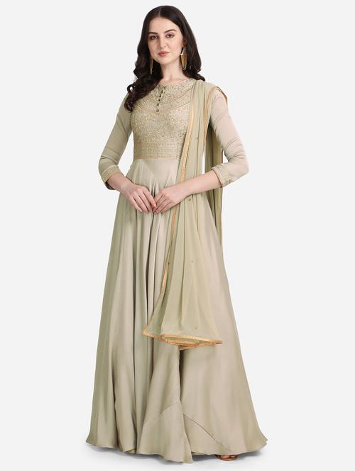 grey embroidered flared gown - 18369755 - Very Small Image - 1