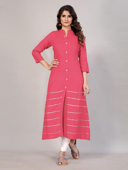 pink solid a-line kurta - 18370128 - Very Small Image - 1