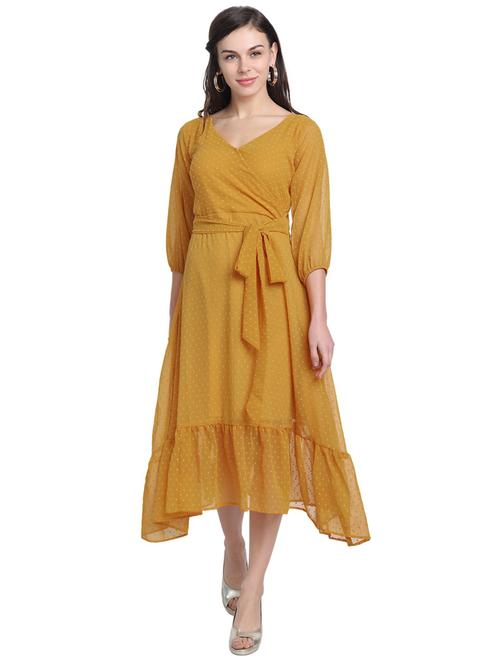v-neck self design wrap dress - 18370209 - Very Small Image - 1