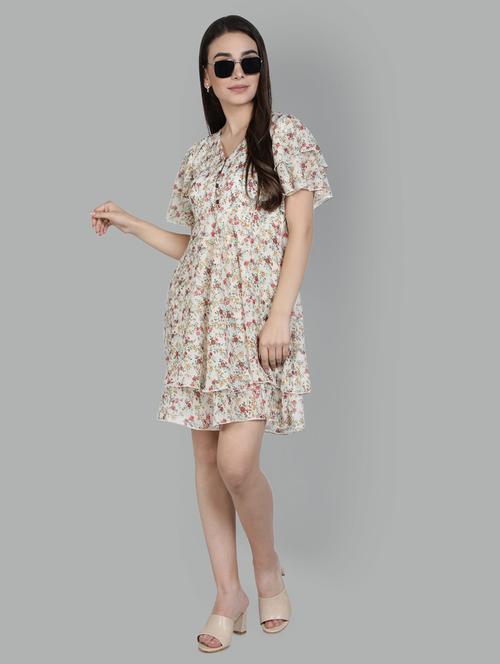 v-neck floral fit & flare dress - 18370212 - Very Small Image - 1