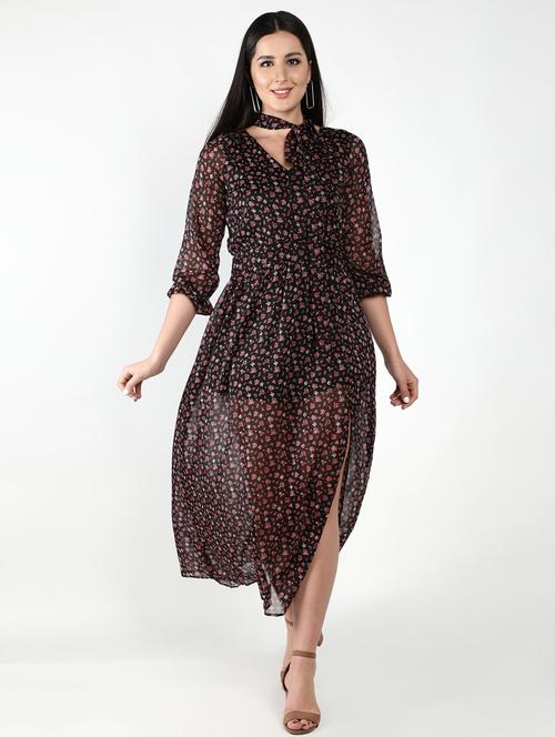 v-neck floral fit & flare dress - 18370213 - Very Small Image - 1