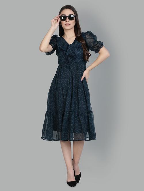v-neck printed tiered dress dress - 18370217 - Very Small Image - 1