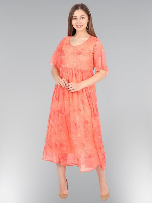 v-neck floral fit & flare dress - 18370218 - Very Small Image - 1