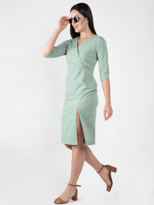 v-neck solid sheath dress - 18370222 - Very Small Image - 1