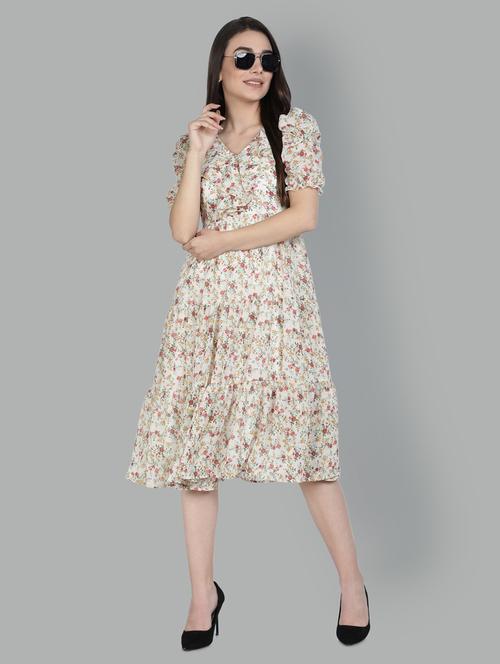 v-neck floral tiered dress dress - 18370223 - Very Small Image - 1