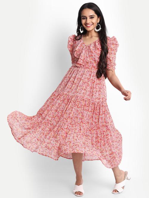v-neck floral tiered dress dress - 18370228 - Very Small Image - 1