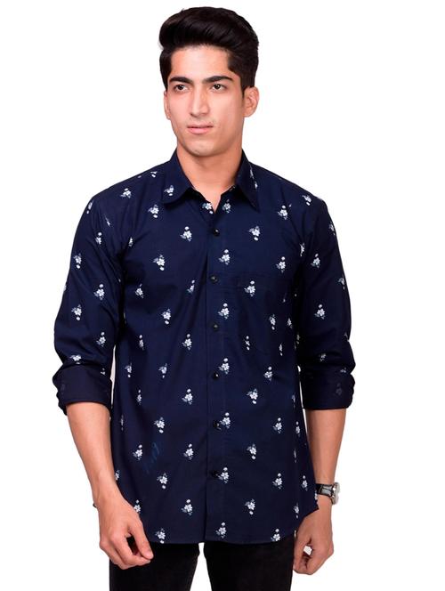 dark blue printed casual shirt - 18370649 - Very Small Image - 1