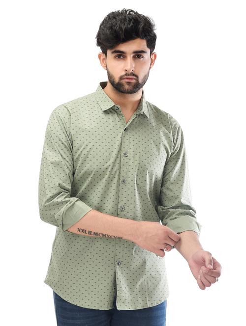 olive-green printed casual shirt - 18370656 - Very Small Image - 1