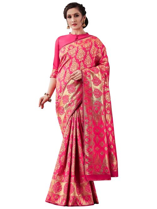 pink silk blend banarasi saree with blouse - 18370976 - Very Small Image - 1