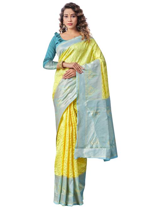yellow banarasi saree - 18371017 - Very Small Image - 1