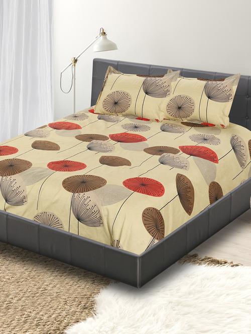 shahi decor beige floral polyester double bedsheet 90x100 inches with 2 pillow covers 17x27 inches ( machine washable ) - 18371086 - Very Small Image - 1