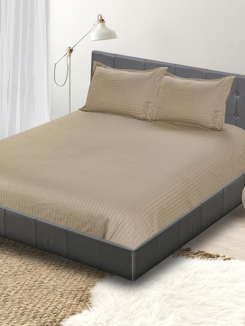 shahi decor pure cotton bedsheet 90x108 inches with 2 pillow covers 17x27 inches ( beige, machine washable ) - 18371090 - Very Small Image - 1