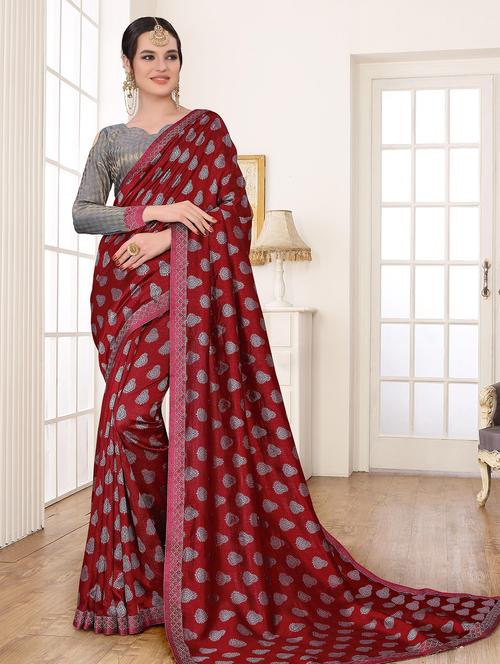 red printed woven saree with blouse - 18371386 - Very Small Image - 1