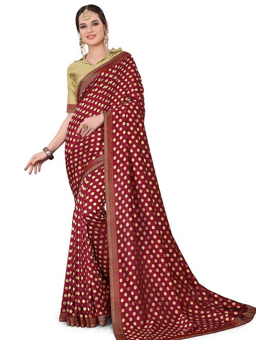 maroon polka dot woven saree - 18371391 - Very Small Image - 1