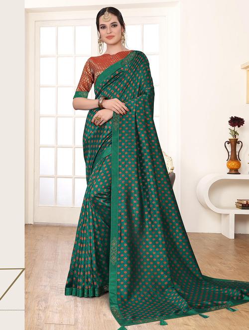 green polka dot woven saree - 18371392 - Very Small Image - 1