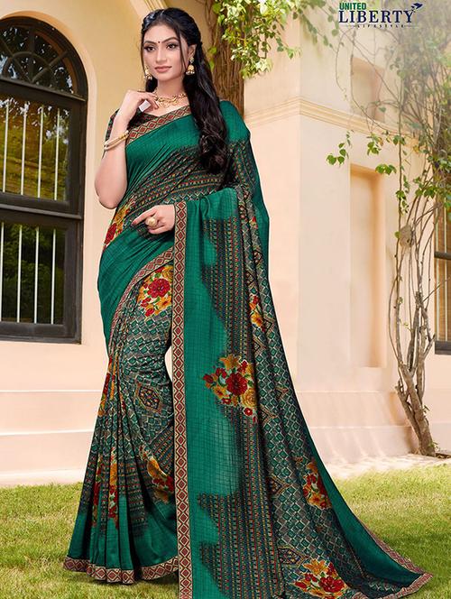 floral printed saree with blouse - 18371419 - Very Small Image - 1