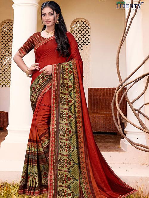 floral printed saree with blouse - 18371420 - Very Small Image - 1
