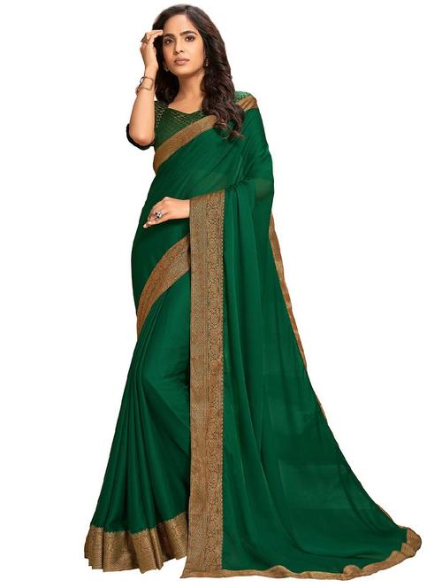 lace bordered solid saree with blouse - 18371432 - Very Small Image - 1