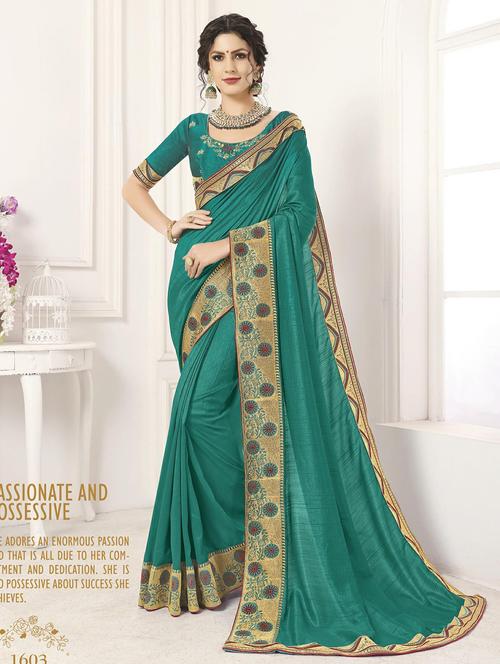 solid plain saree with blouse - 18371444 - Very Small Image - 1