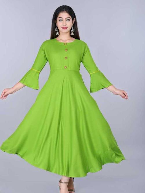 green solid bell sleeves kurta - 18371636 - Very Small Image - 1