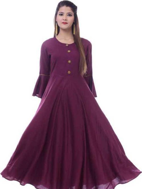 sipet purple solid ryon bell sleeves anarkali kurta kurti for women - 18371637 - Very Small Image - 1