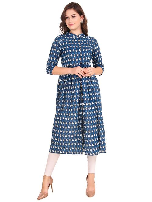 navy printed straight kurta - 18371761 - Very Small Image - 1