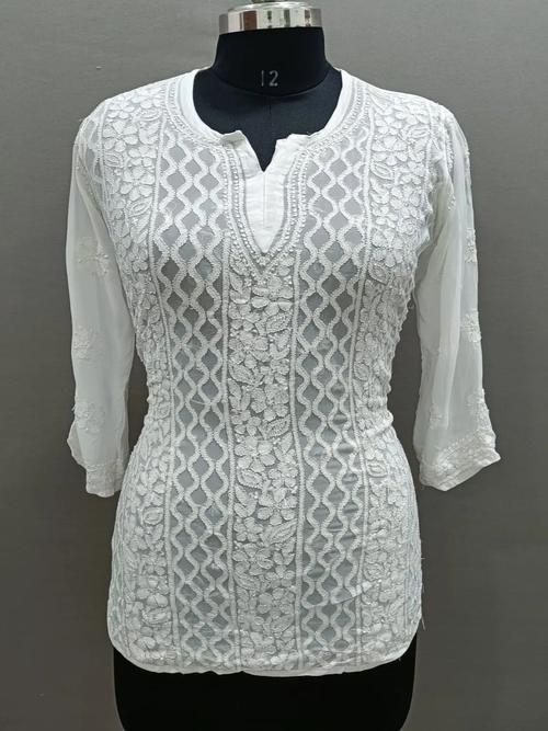 ladies net short kurti white color - 18371824 - Very Small Image - 1