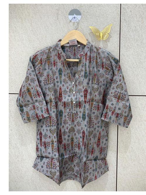 ladies cotton printed short kurti brown - 18371827 - Very Small Image - 1