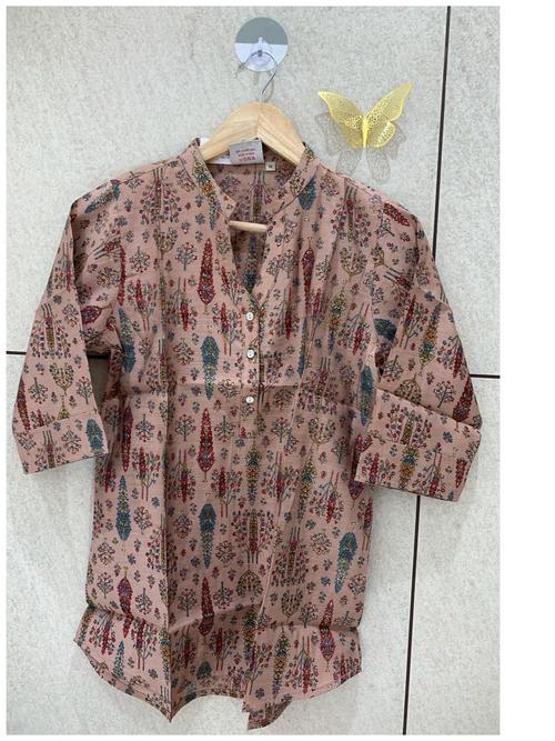 ladies cotton printed short kurti brown - 18371828 - Very Small Image - 1