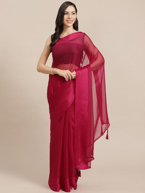magenta solid saree with blouse - 18371837 - Very Small Image - 1
