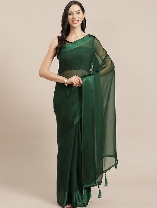 green plain saree with blouse - 18371840 - Very Small Image - 1
