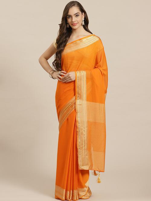 yellow plain saree with blouse - 18371844 - Very Small Image - 1