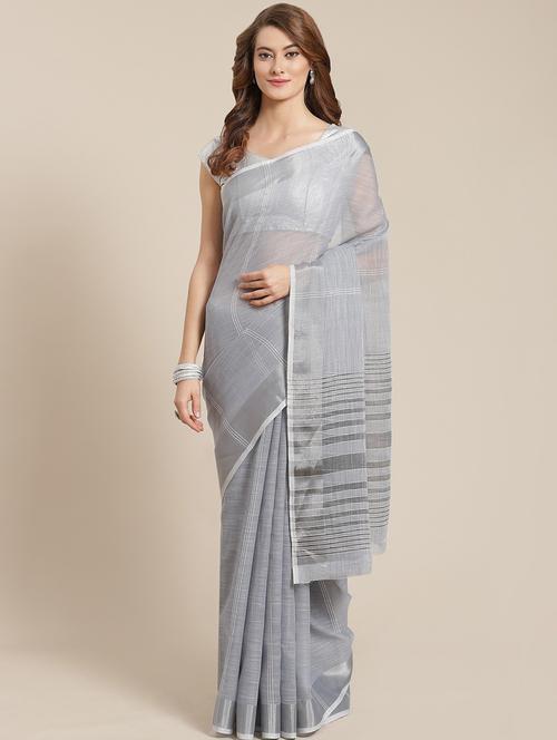grey art silk printed saree with blouse - 18371852 - Very Small Image - 1