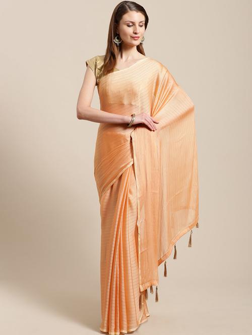 orange chiffon printed saree with blouse - 18371875 - Very Small Image - 1