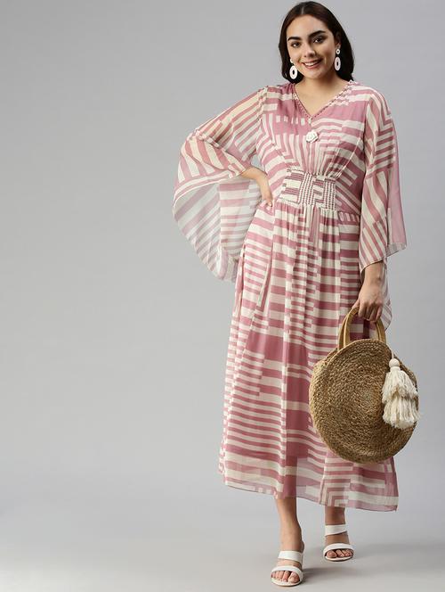 long sleeved striped fit & flare dress - 18372172 - Very Small Image - 1