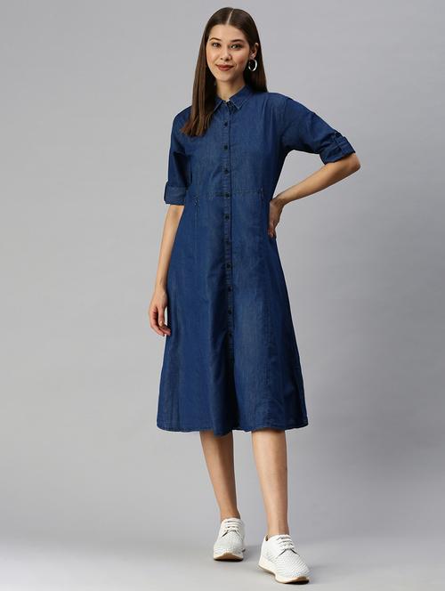 three quarter sleeved denim shirt dress - 18372202 - Very Small Image - 1