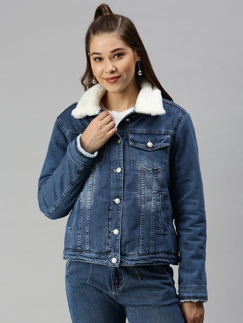 fur embellished denim jacket - 18372249 - Very Small Image - 1