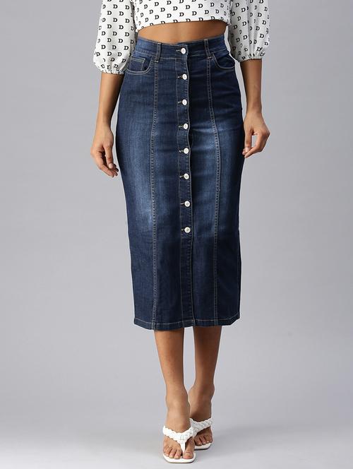 high rise stone washed pencil skirt - 18372307 - Very Small Image - 1