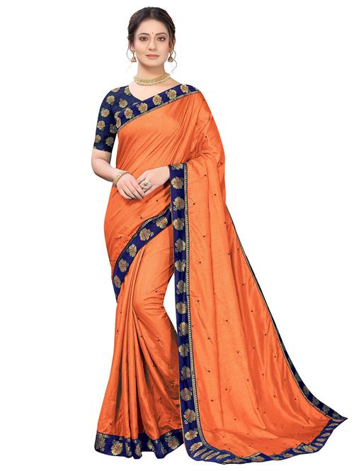 orange georgette embroidered saree with blouse - 18372376 - Very Small Image - 1