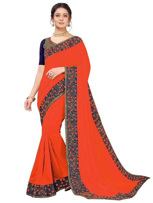 orange georgette bordered saree with blouse - 18372390 - Very Small Image - 1
