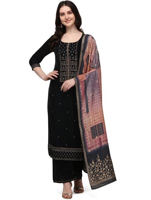 navy velvet unstitched suit - 18372556 - Very Small Image - 1