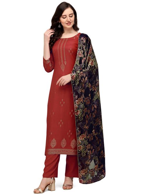 red viscose unstitched suit - 18372566 - Very Small Image - 1