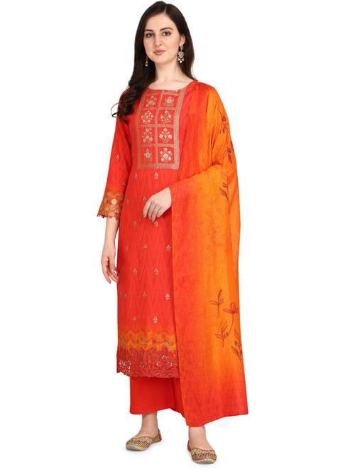 orange viscose unstitched suit - 18372597 - Very Small Image - 1