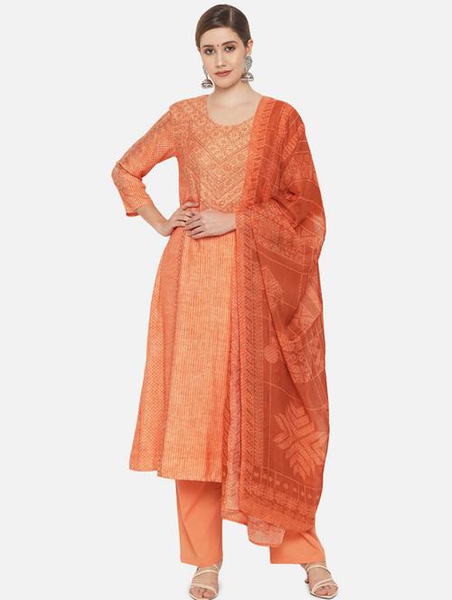 red cotton unstitched suit - 18372619 - Very Small Image - 1
