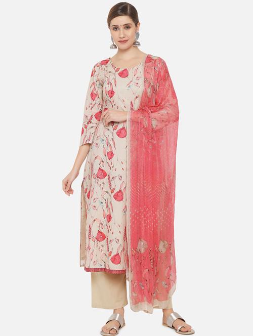 yellow cotton unstitched suit - 18372625 - Very Small Image - 1