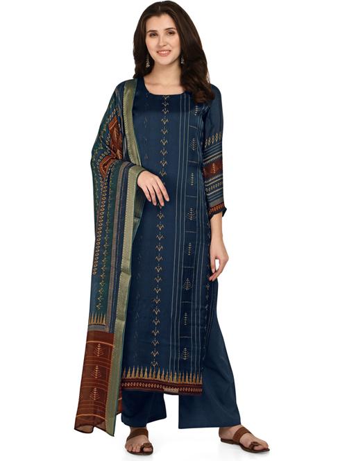 navy viscose unstitched suit - 18372648 - Very Small Image - 1
