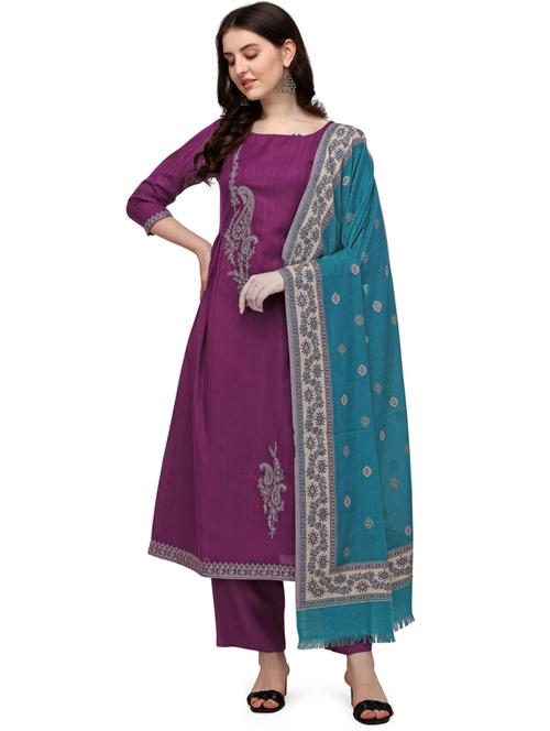 purple viscose unstitched suit - 18372657 - Very Small Image - 1